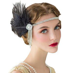 Flapper Headbands Womens 1920s Headpiece Great Gatsby Inspired Feather H…
